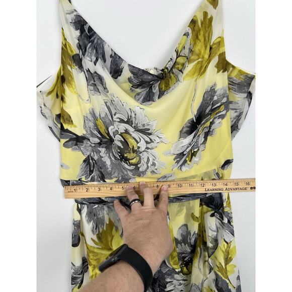 Julian Taylor Size 14 Floral Dress Sleeveless Belted Yellow Black White - Picture 7 of 8